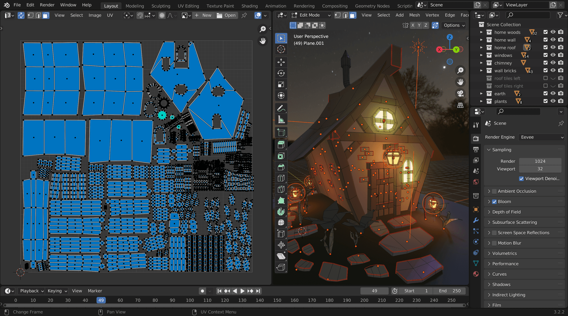 UVs unwrapped for the cottage model