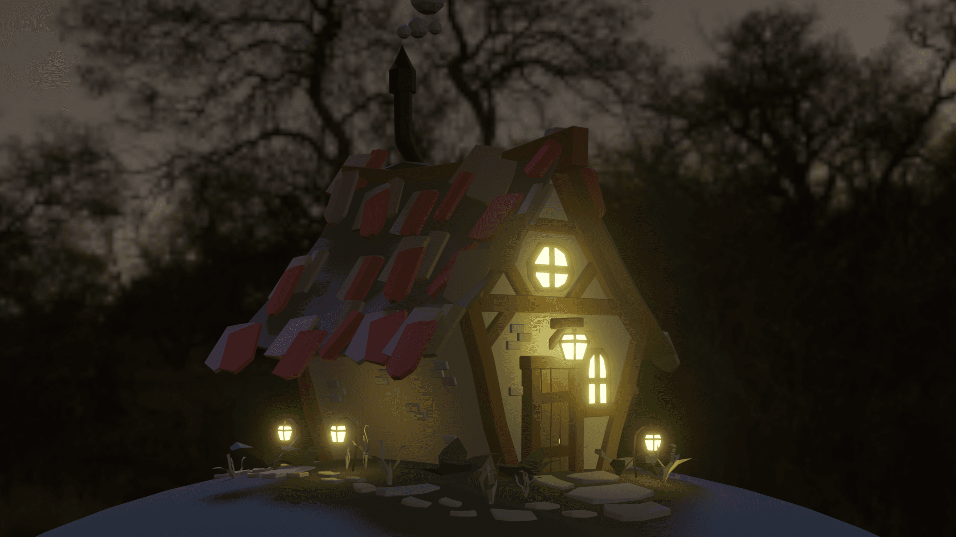 Blender render of the first cottage scene