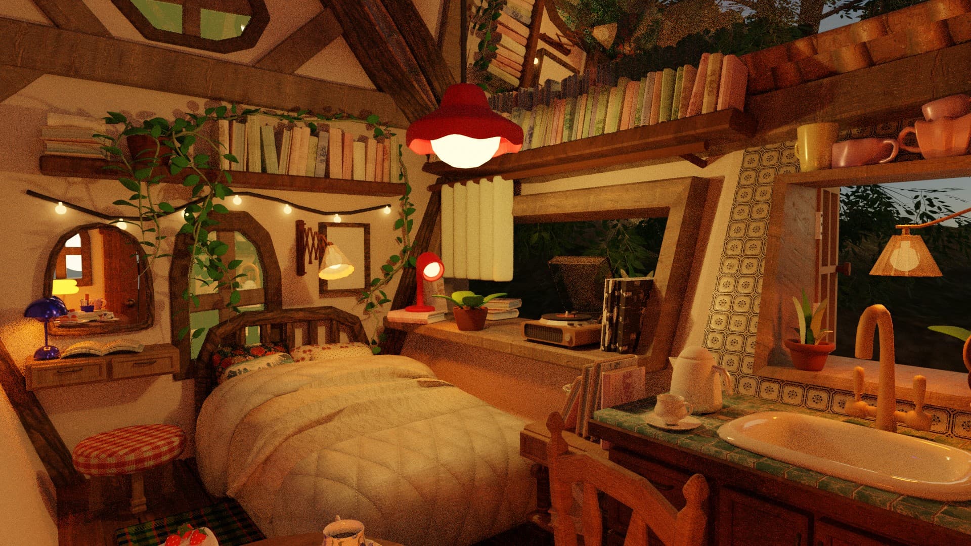 The interior bedroom captured with a wide 14mm camera lens