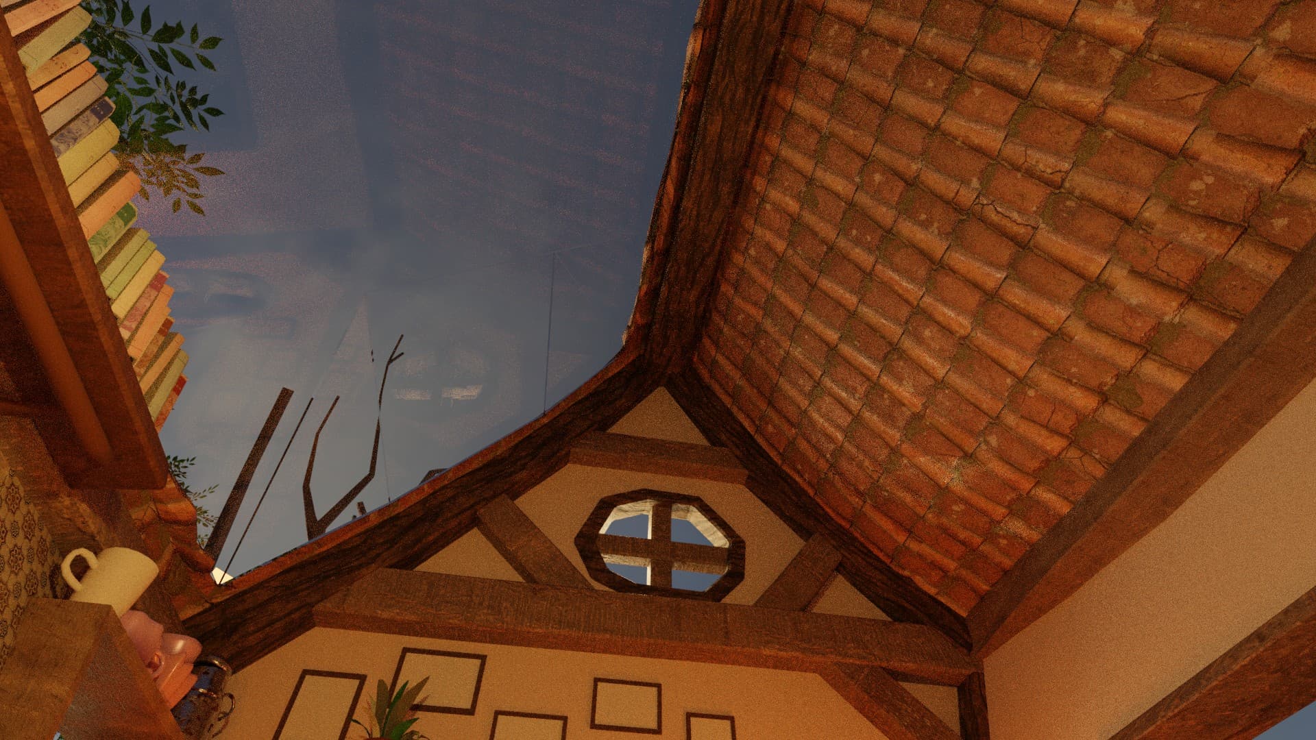 A skylight view of the cottage
