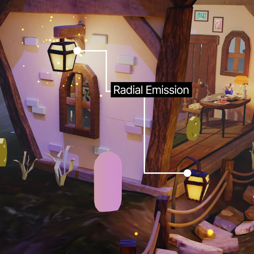 Street lamps and door lamps uses radial emission shader
