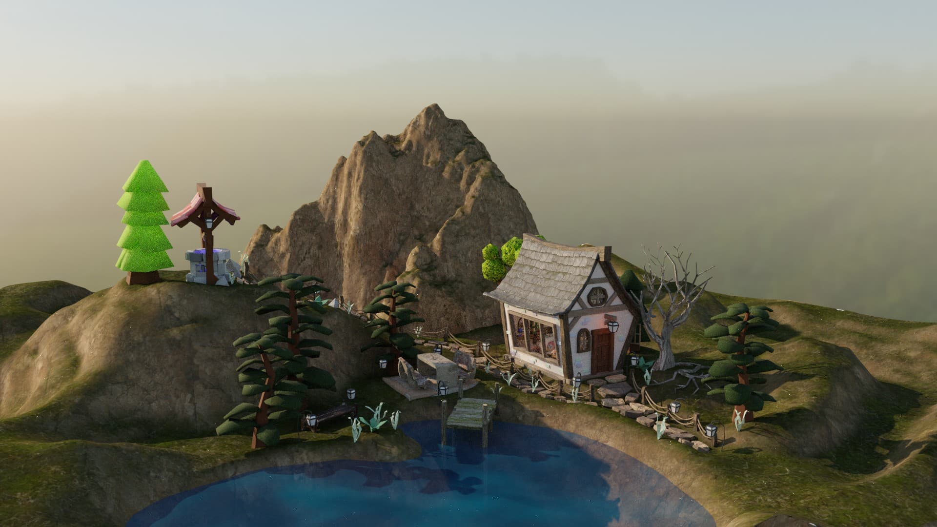 The simplified cottage scene on the browser